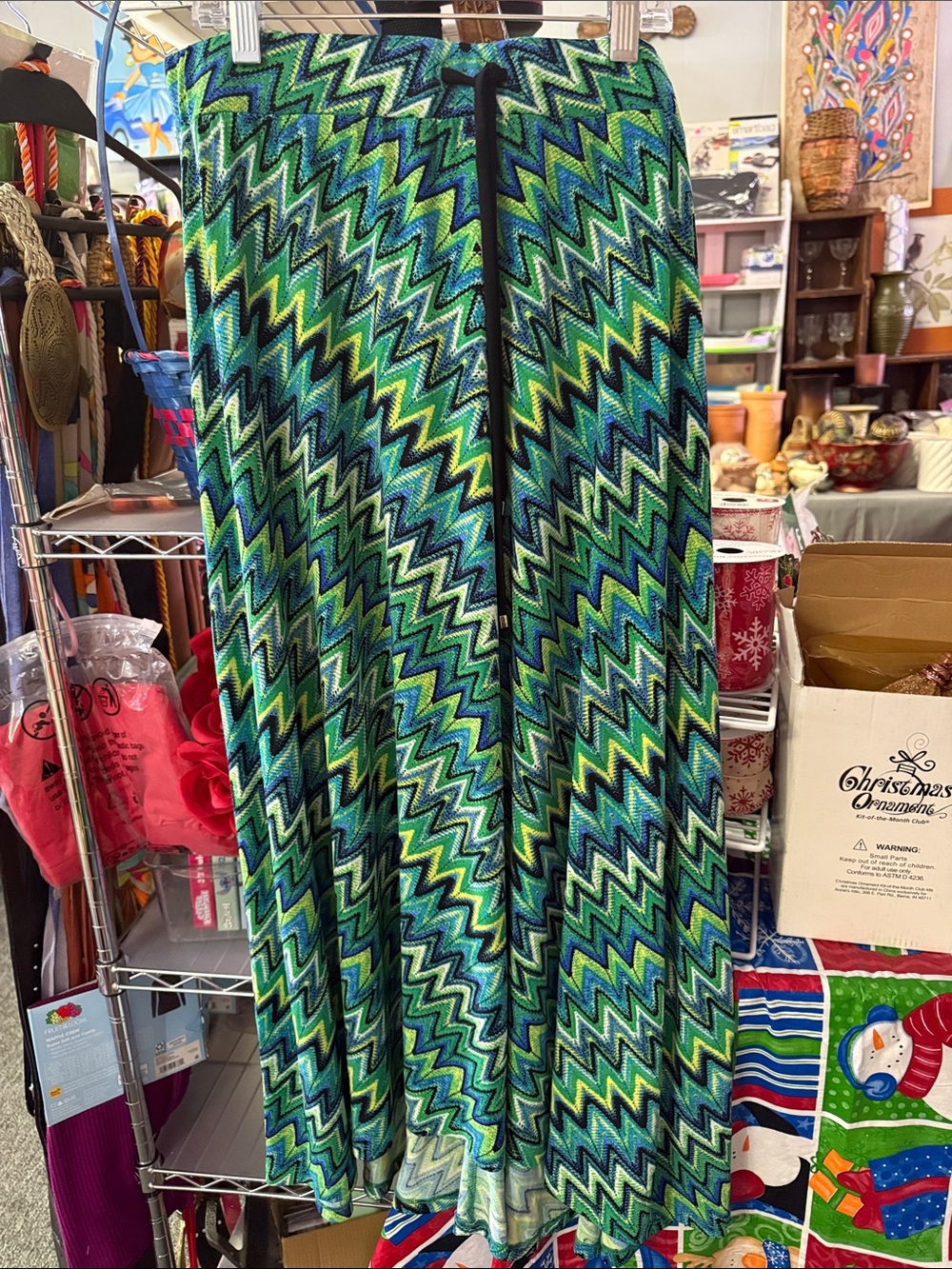 Rafaella Zigzag Chevron Maxi Skirt in Green and Blue